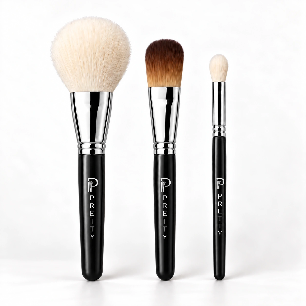 Black-handle collection: upright face and eye brushes, AI-restyled collection visual