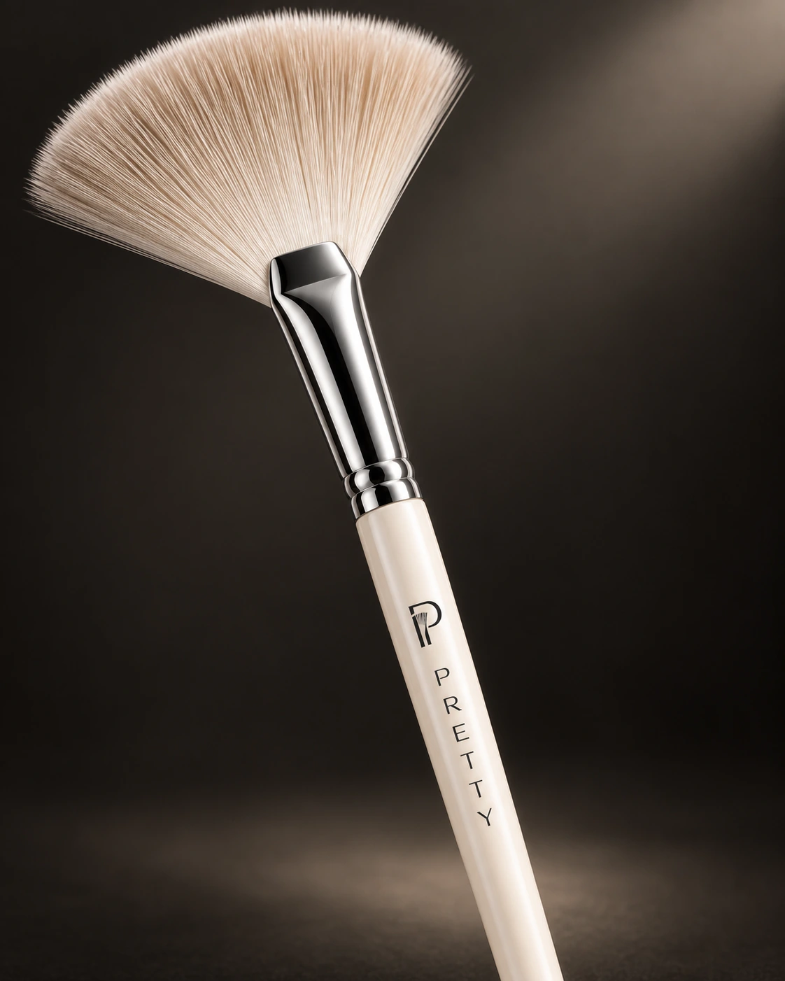 PRETTY fan brush, polished silver ferrule and branded ivory handle, design study