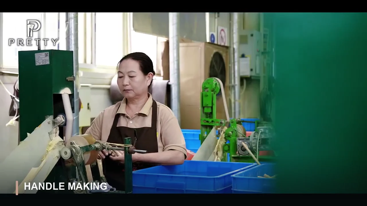 Preparing the handles — still from the PRETTY factory film