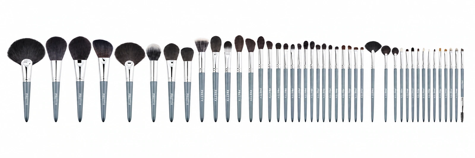 Gray handles and silver-tone ferrules in an extended brush lineup, produced brush design