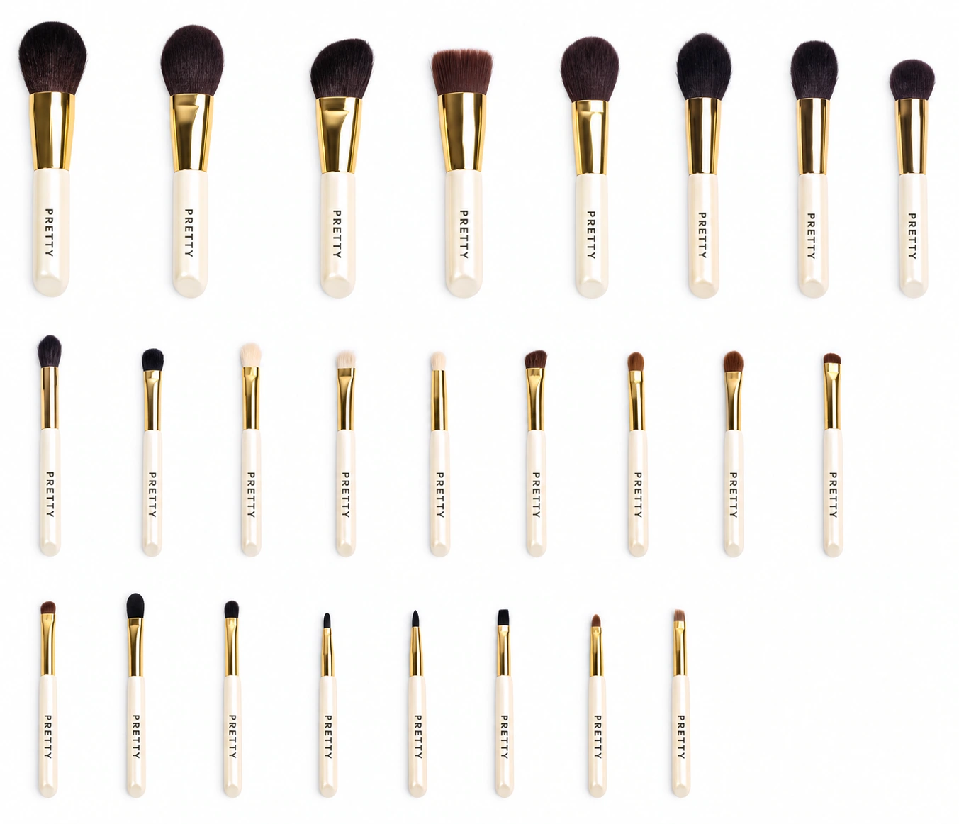 Ivory handles and gold-tone ferrules in a brush grid, produced brush design