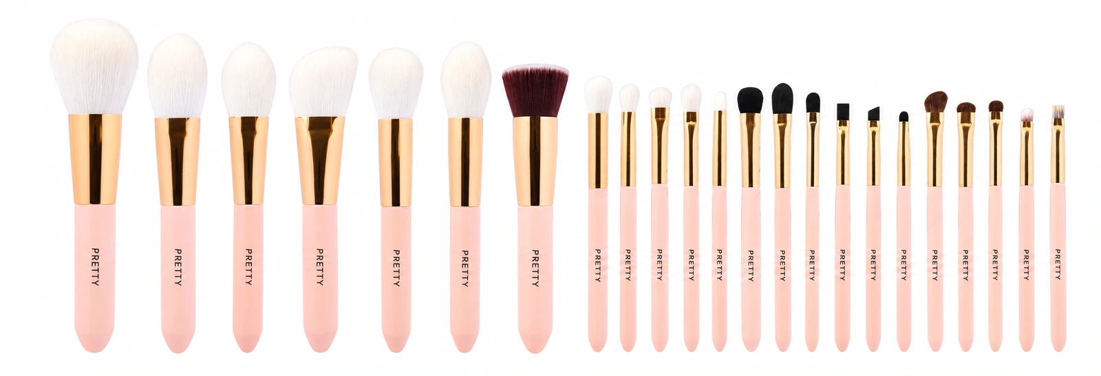 Peach rounded-handle gold-tone collection, produced brush design