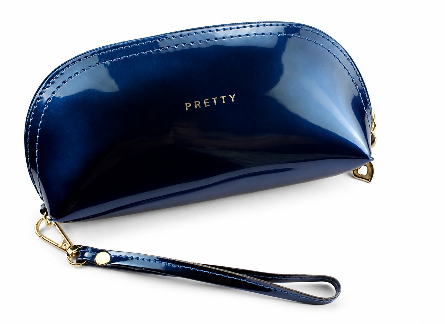 Navy pouch with wrist strap, produced brush design