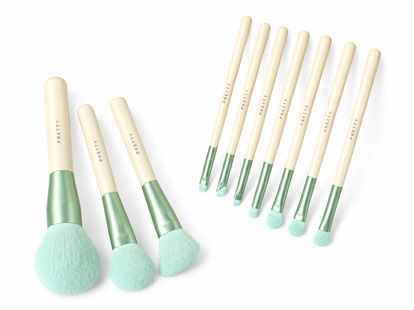 Brush Collections: Cream-and-mint ten-brush collection, factory reference