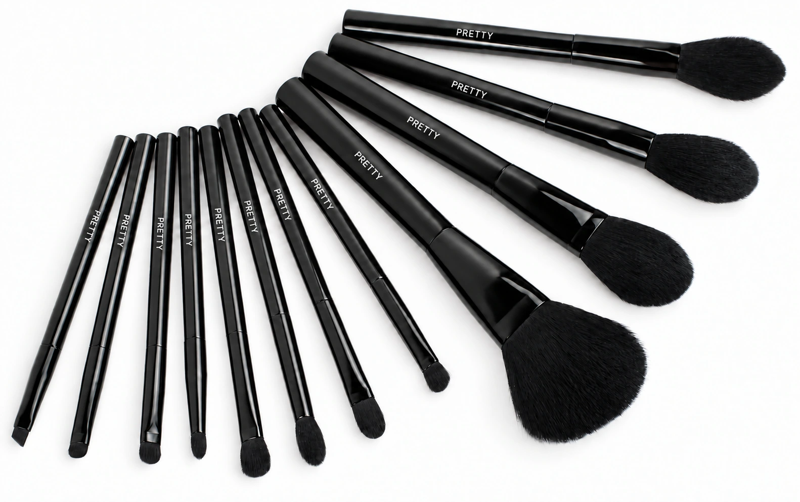 All-black twelve-brush collection, produced brush design