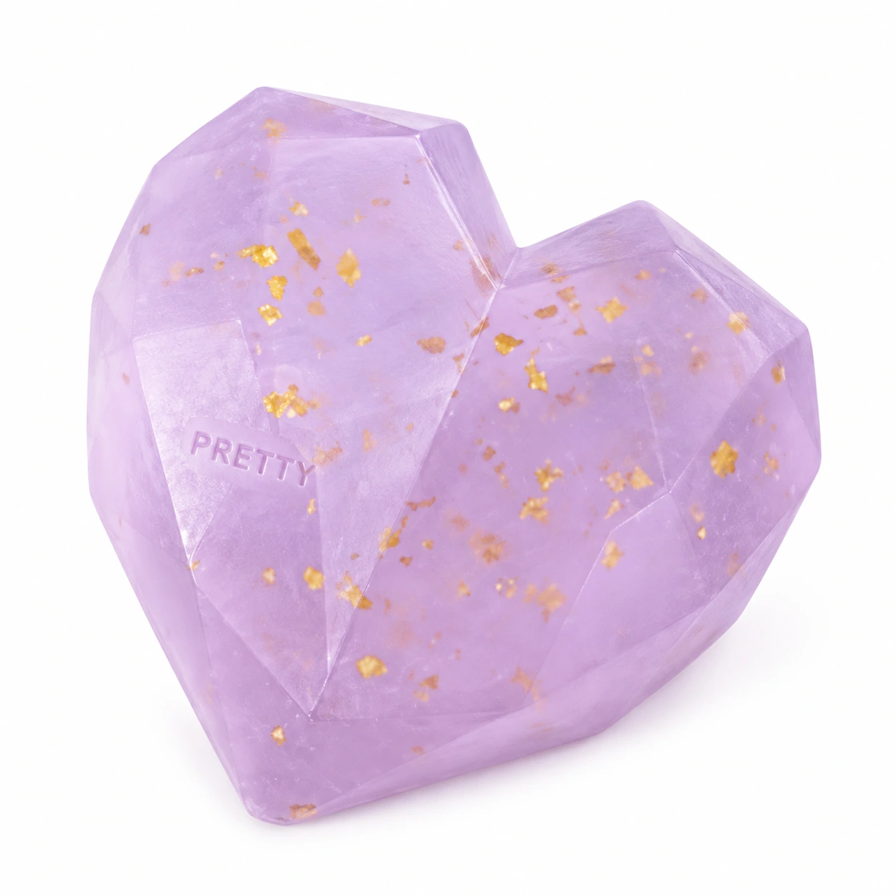 Faceted lavender round accessory with gold-colored flecks, produced brush design