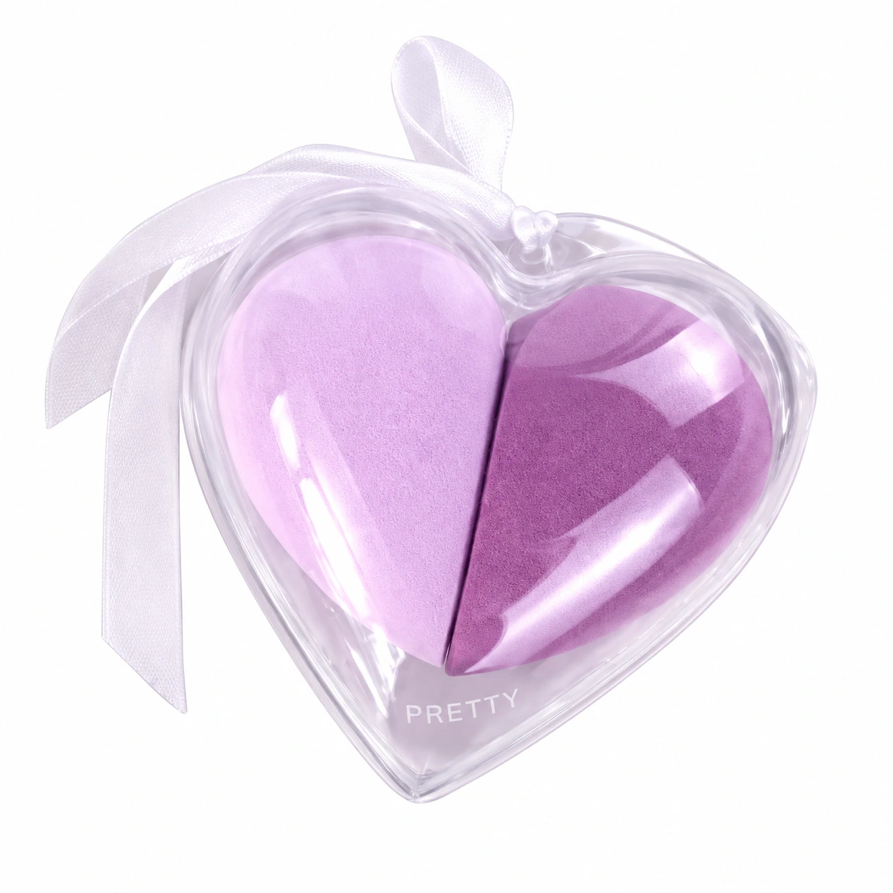 Lavender paired shapes in a heart-shaped case, produced brush design