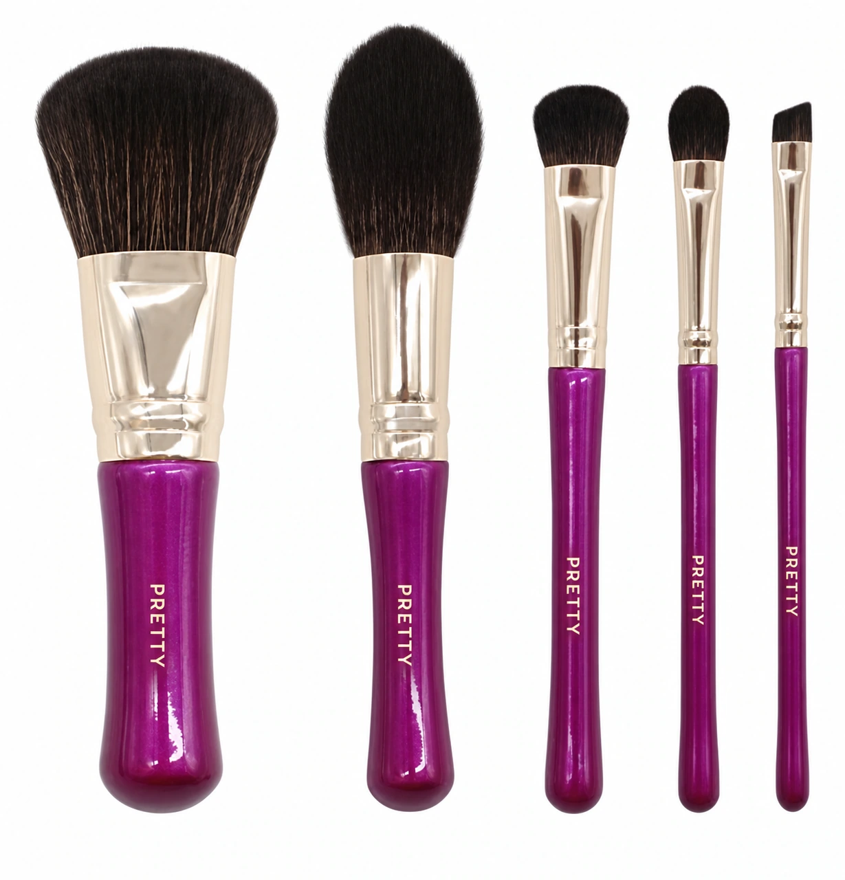 Five magenta compact brushes with a dark final head, produced brush design