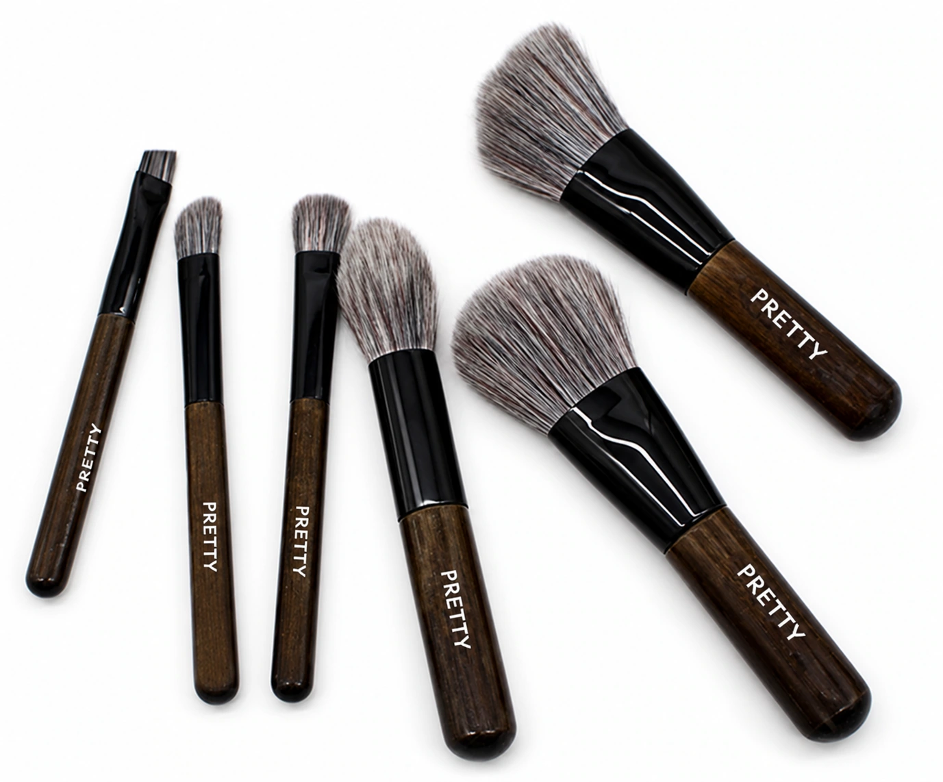 Dark-brown short-handle six-brush travel collection, produced brush design