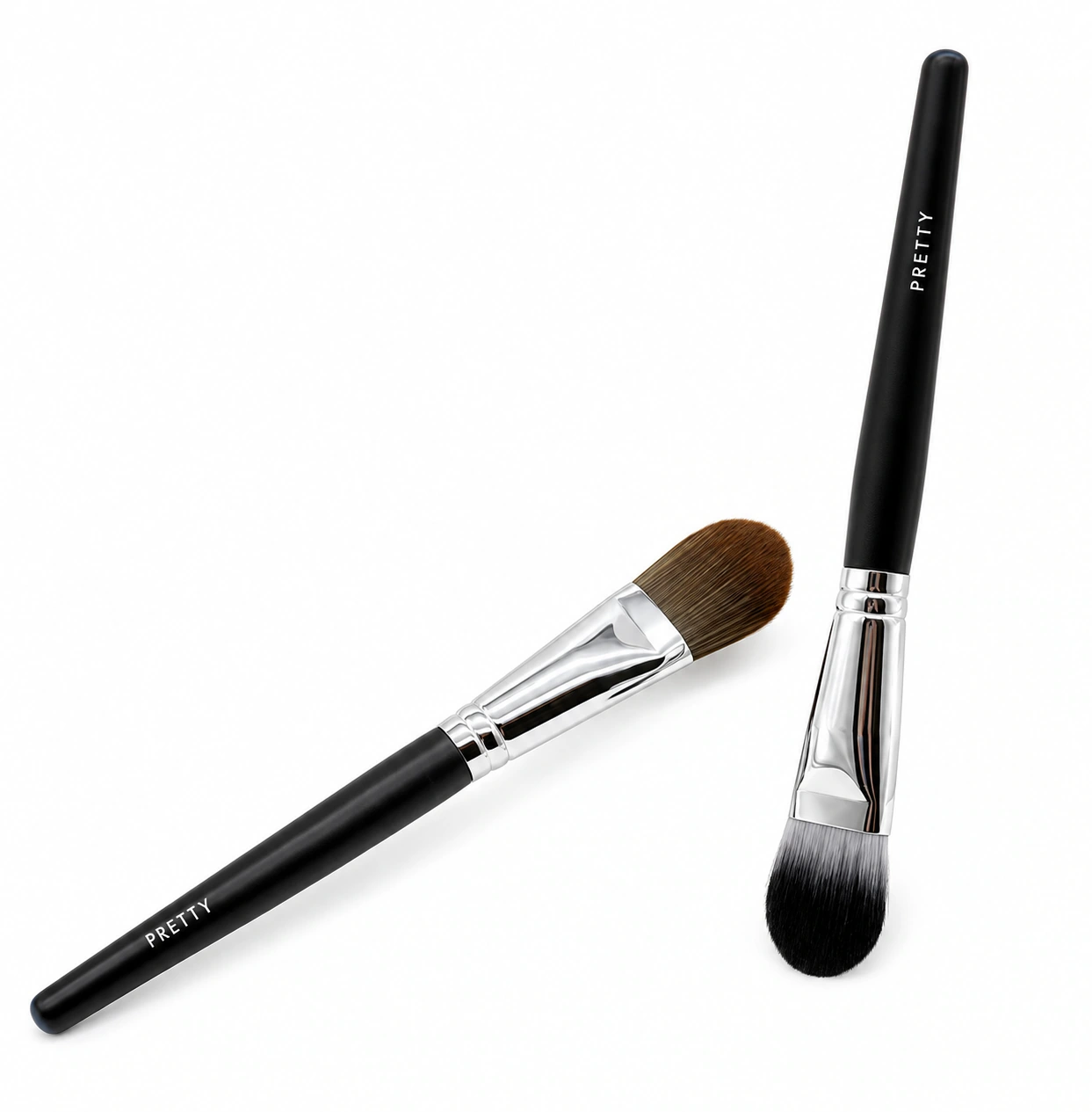 Two black-handle flat applicator brushes with silver-tone ferrules, produced brush design