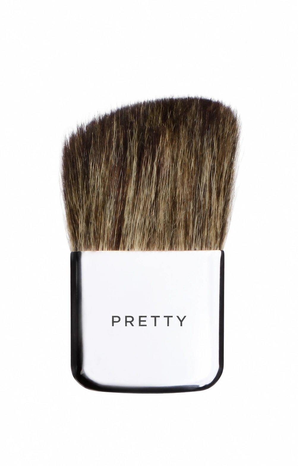 Angled gray-brown head with a white face and black rim, produced brush design