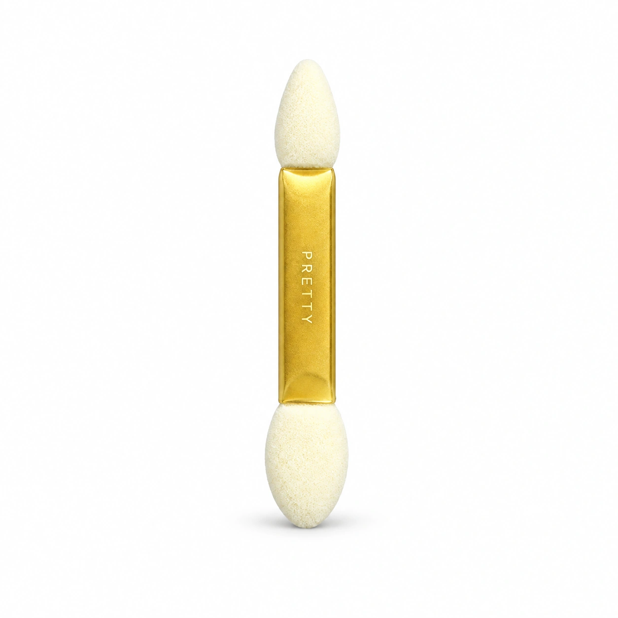 Short gold-tone applicator with two pale oval tips, produced brush design