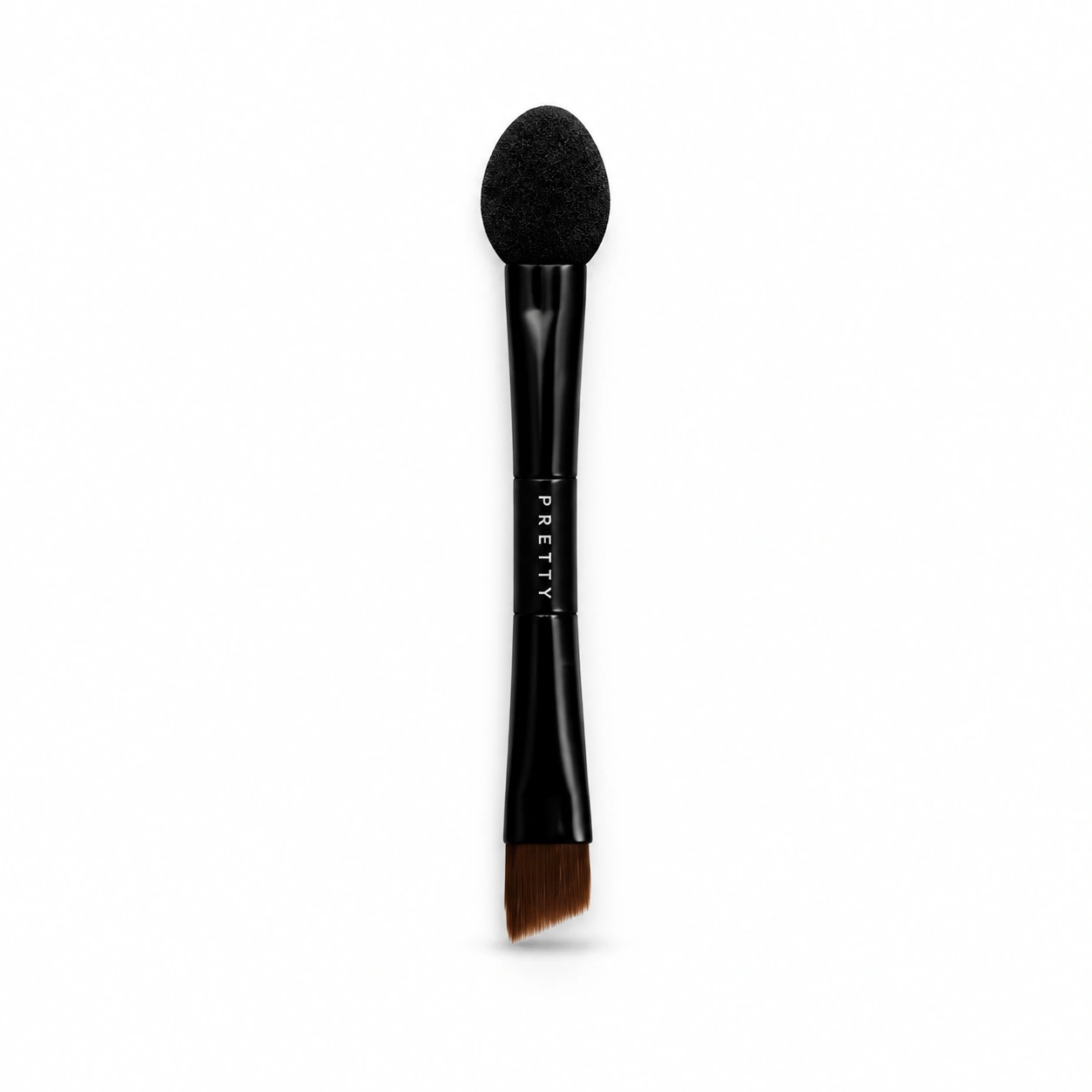 Slim black applicator with an oval tip and angled brush, produced brush design