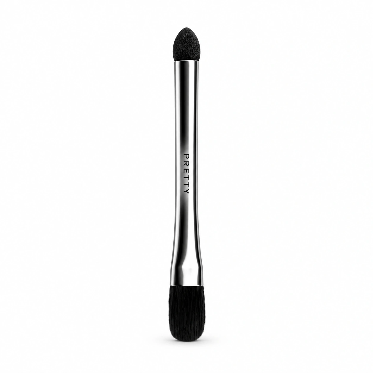 Slim silver-tone applicator with an oval tip and flat brush, produced brush design