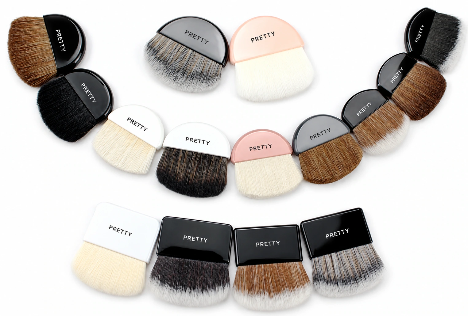 Fifteen compact broad brushes with varied short bodies, produced brush design