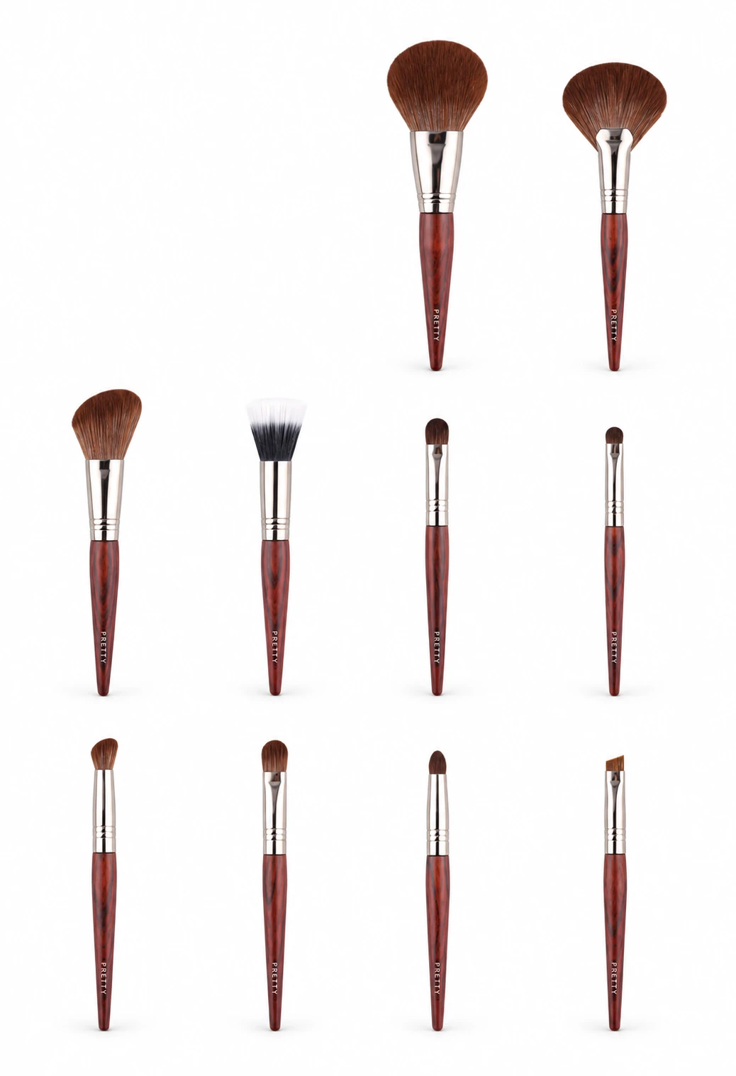 Deep red silver-tone ten-brush series, produced brush design