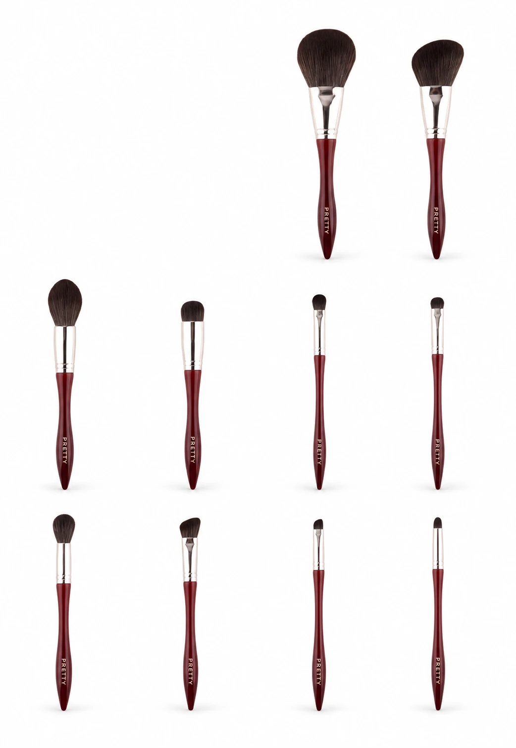 Burgundy sculpted ten-brush series, produced brush design
