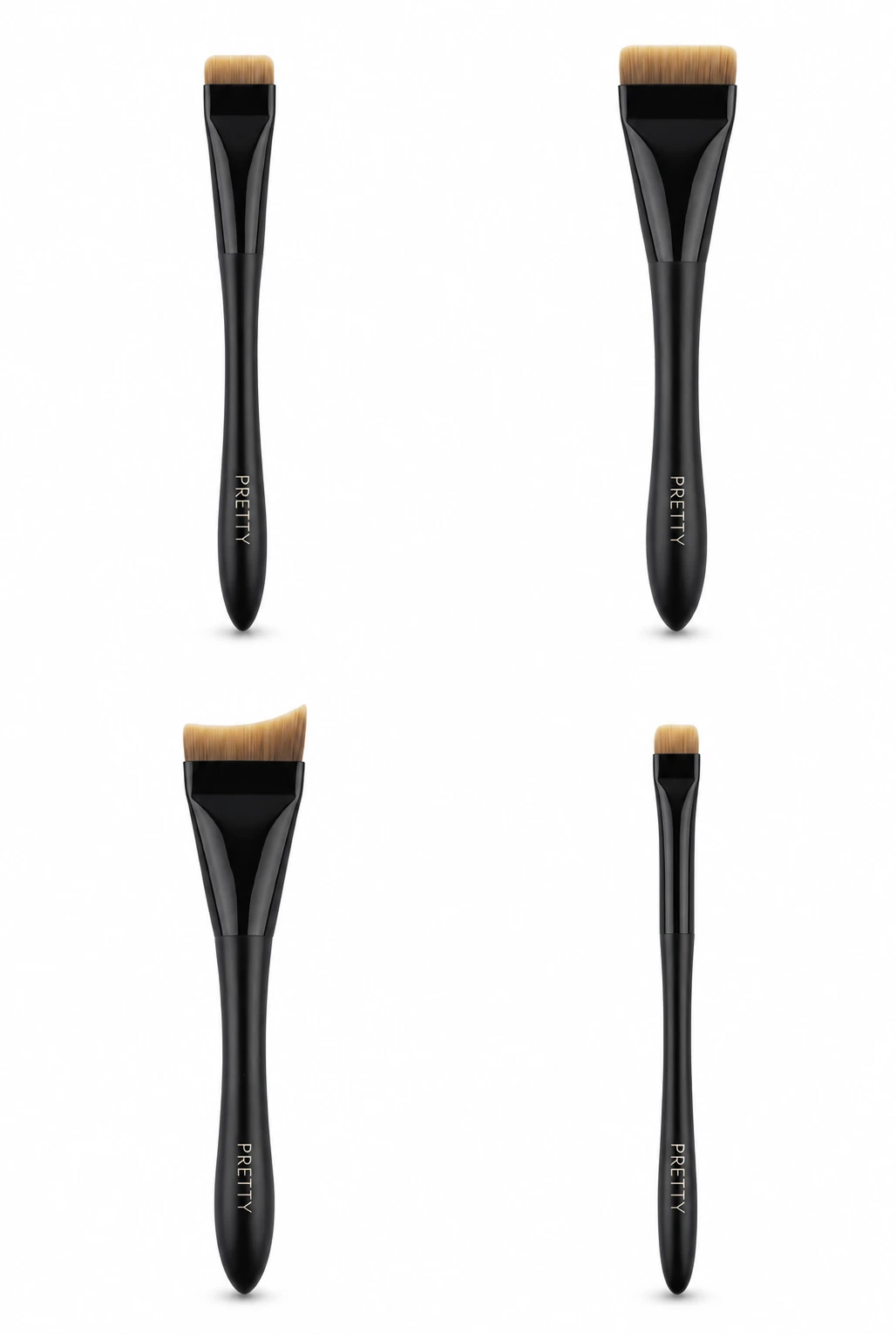 Four long black sculpted brushes with varied flat heads, produced brush design