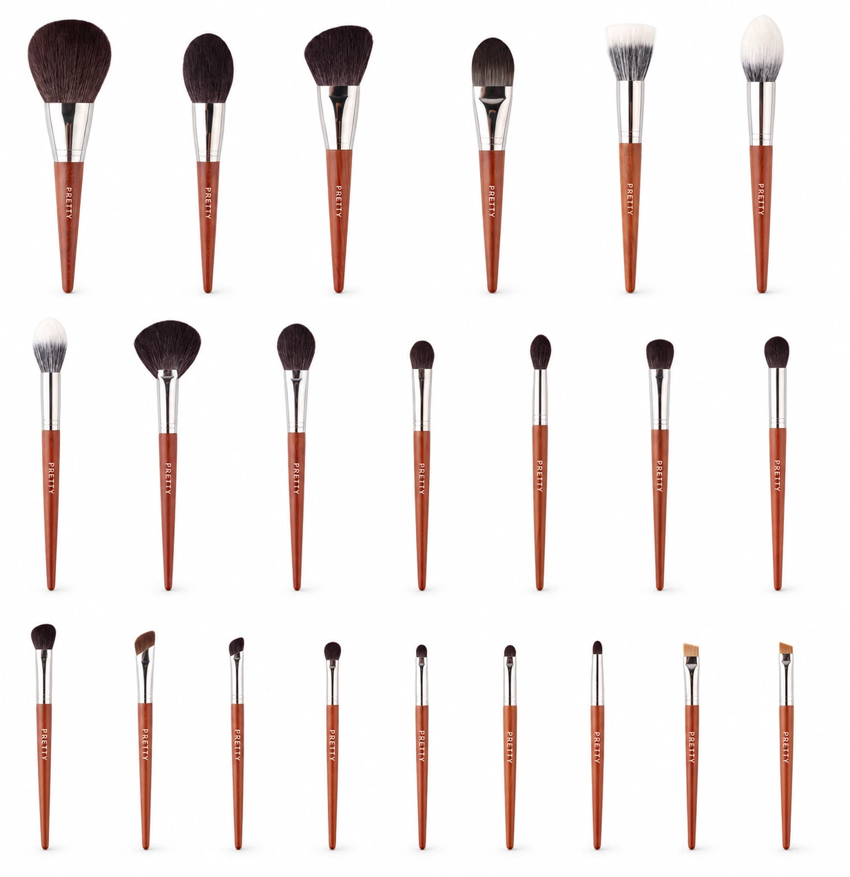 Red-brown silver-tone twenty-two-brush series, produced brush design