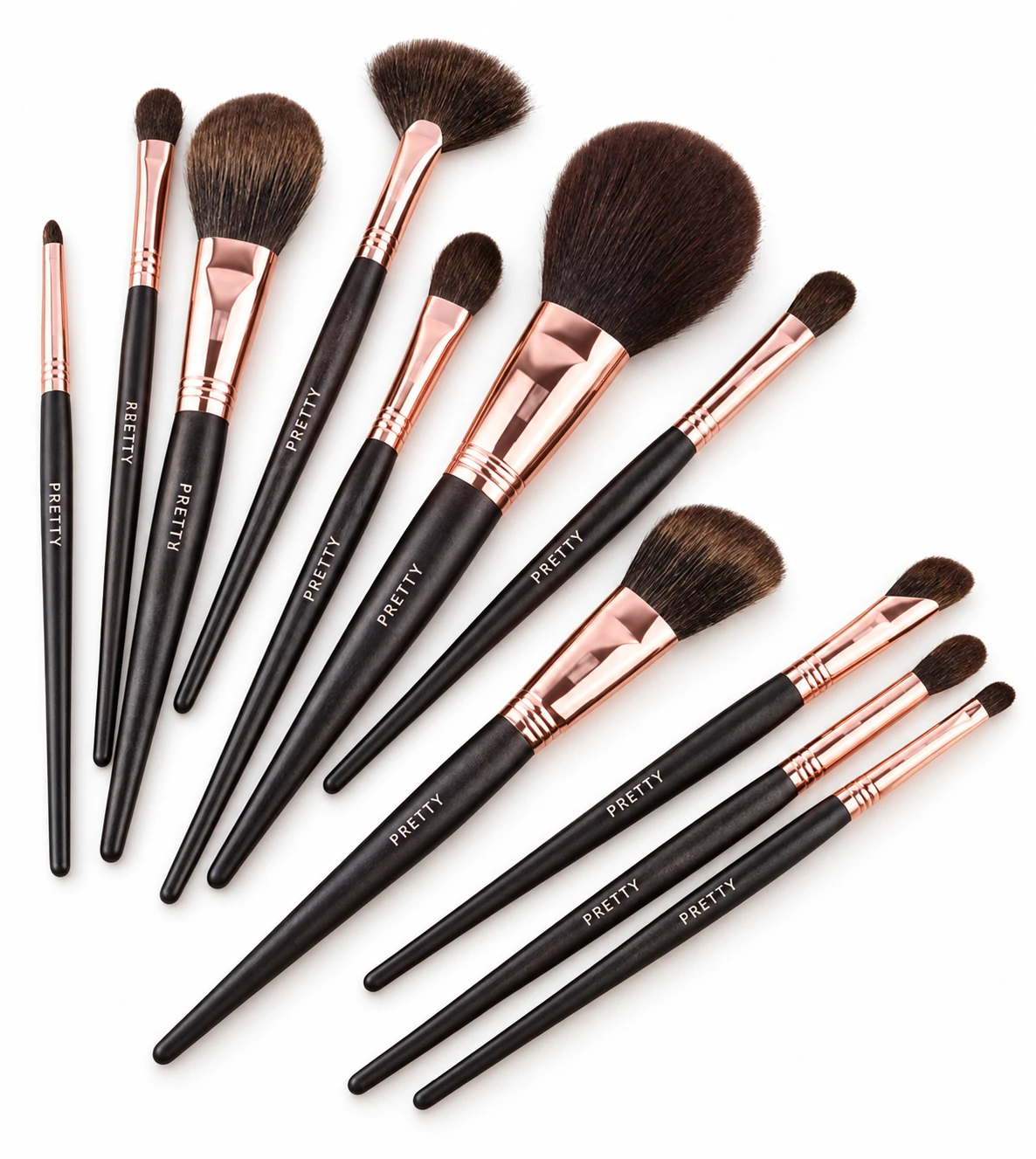 Eleven dark-handle brushes, produced brush design