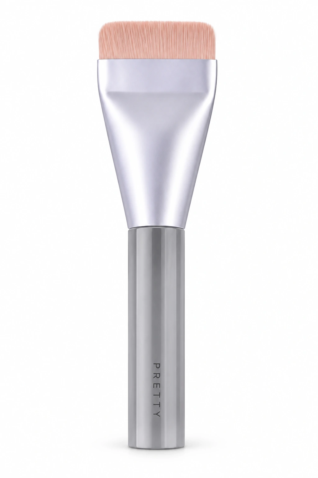 Gray handle with a peach flat brush head, produced brush design