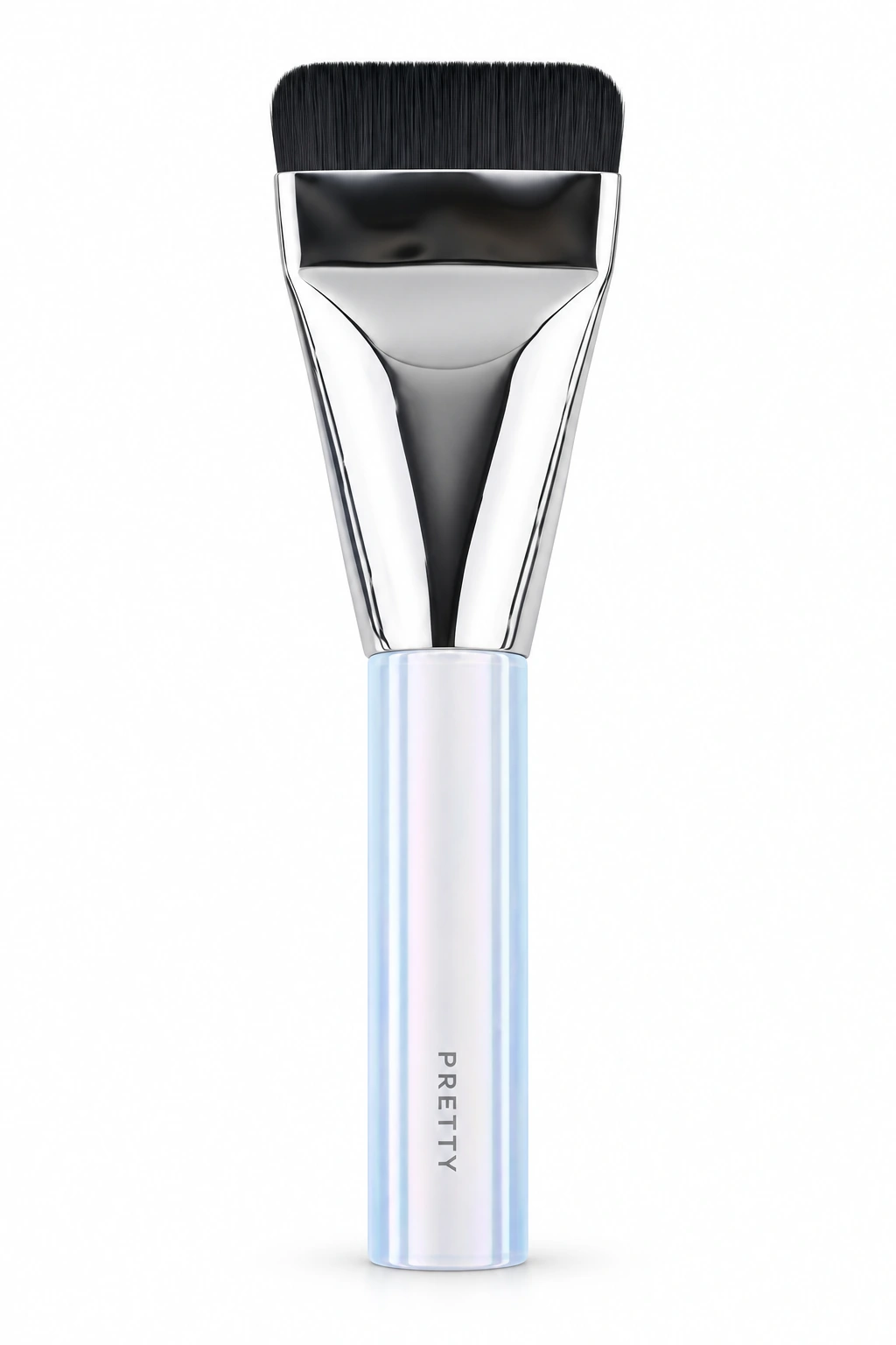 Pale iridescent handle with a black flat brush head, produced brush design