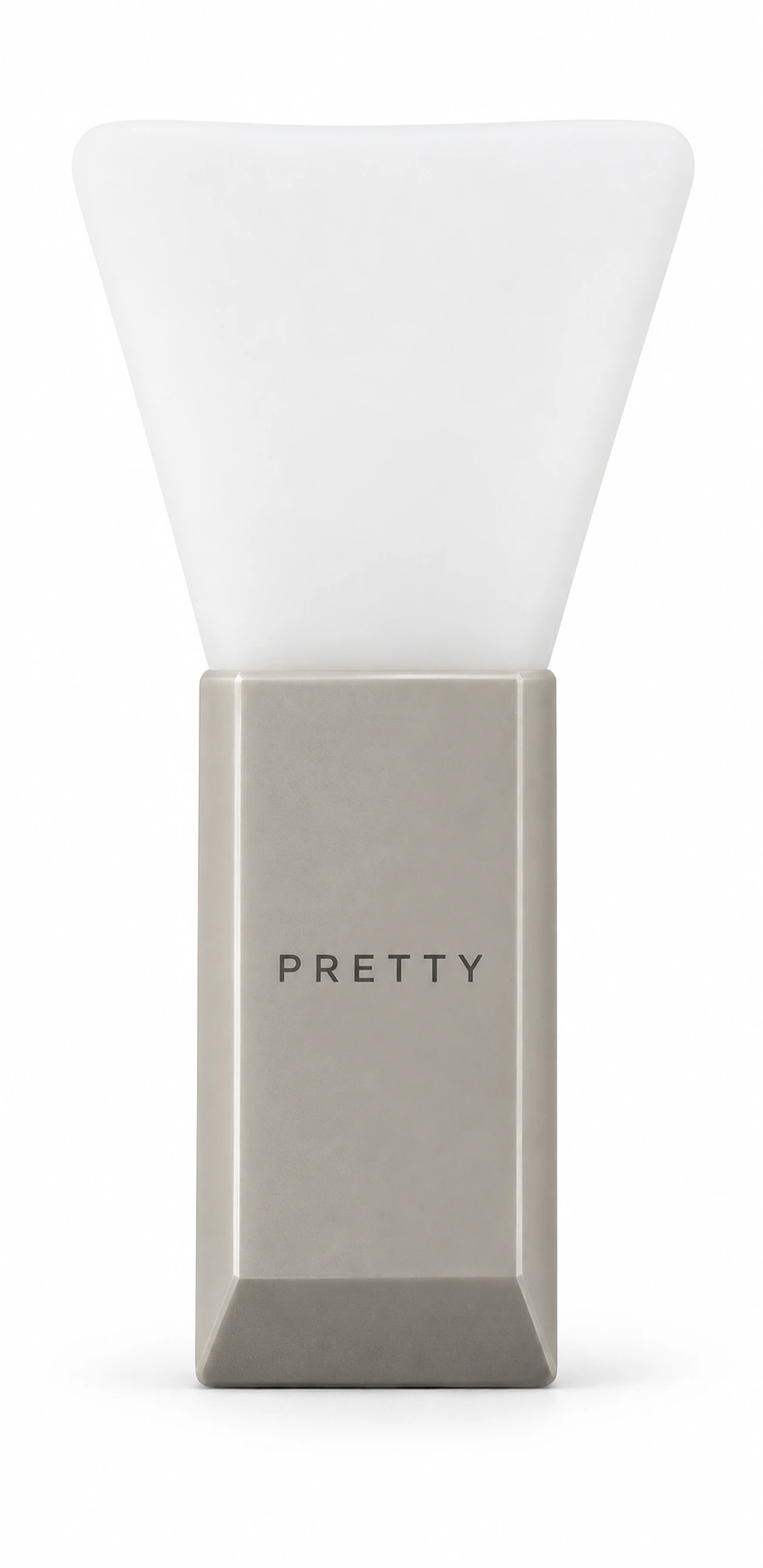 Faceted beige-gray short-handle white paddle tool, produced brush design