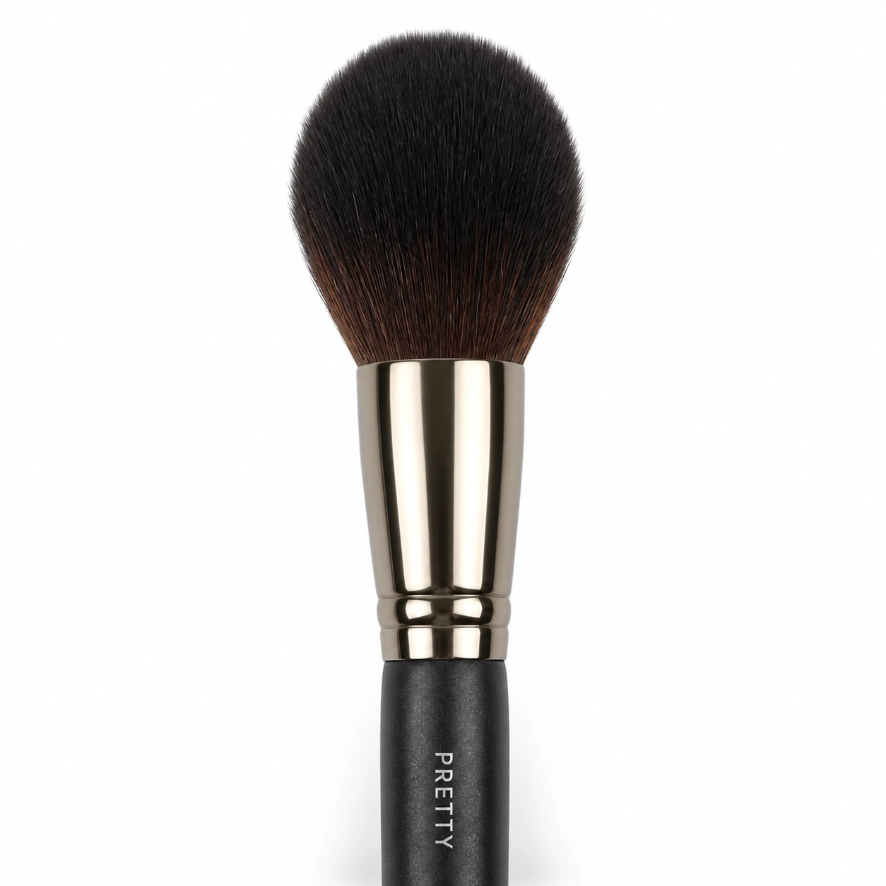 Dark rounded brush head and reflective ferrule detail, produced brush design