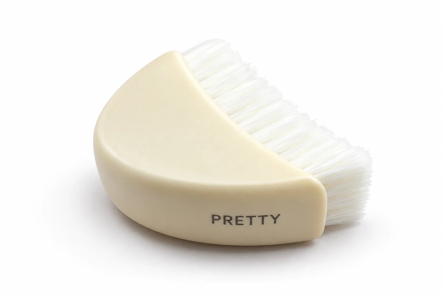 Cream palm-grip brush in a side view, produced brush design