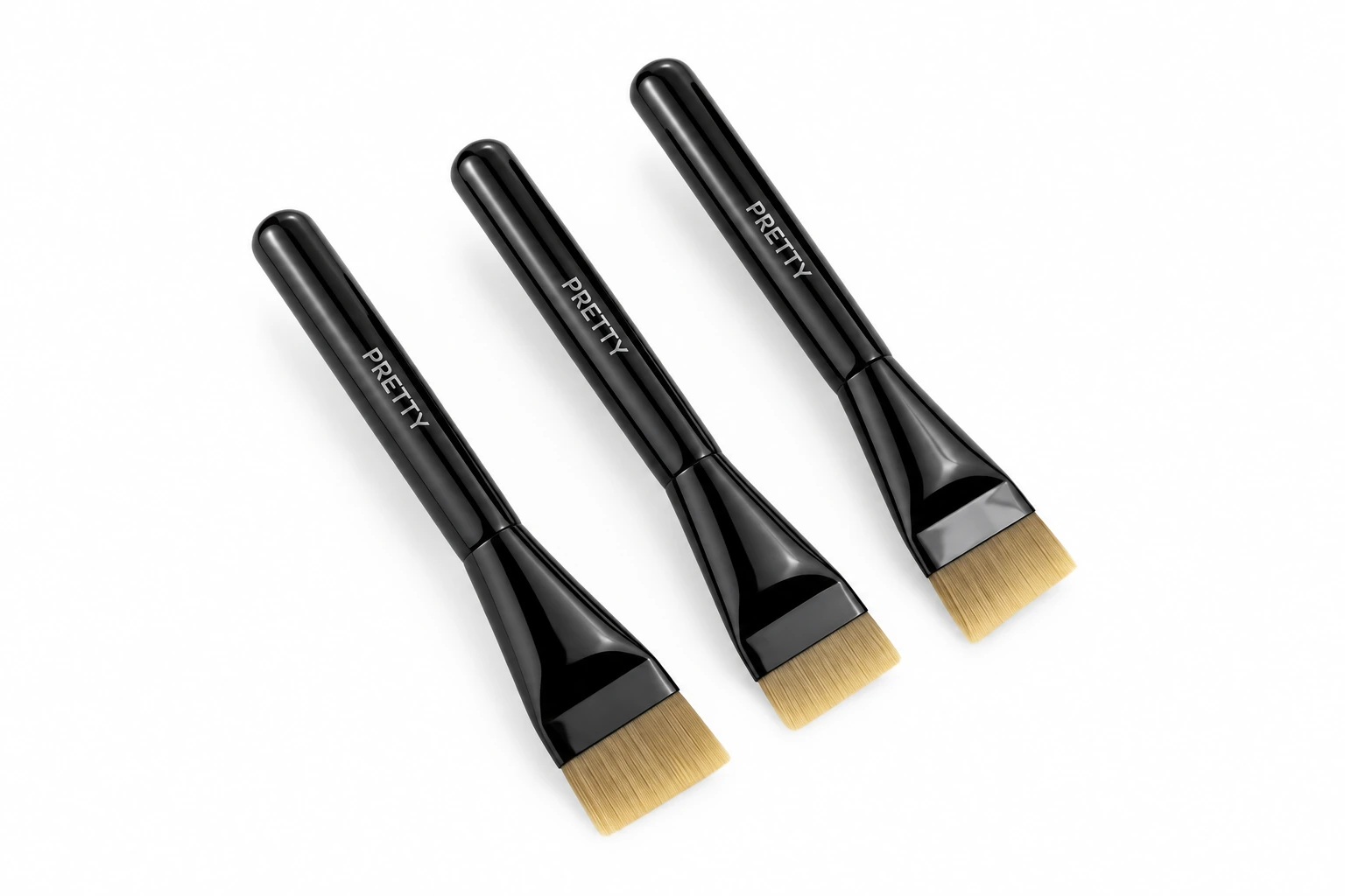 Three black-handle brushes with very short flat heads, produced brush design