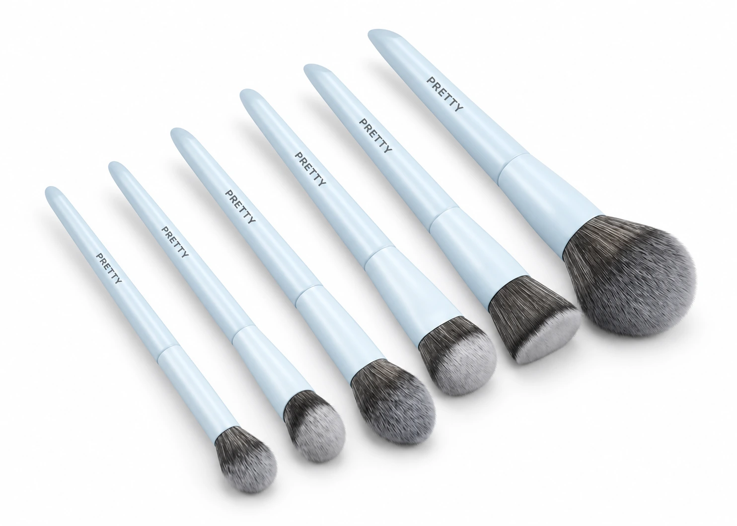 Pale-blue six-brush collection, produced brush design