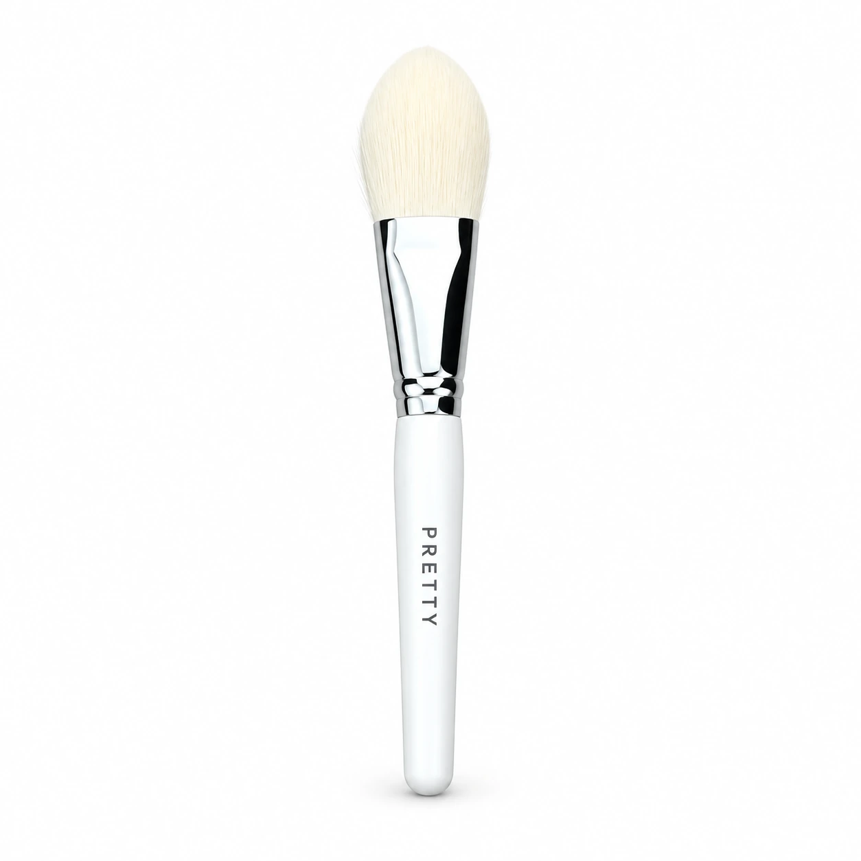 Blush & Contour: White-handle brush with a pointed pale oval head, factory reference