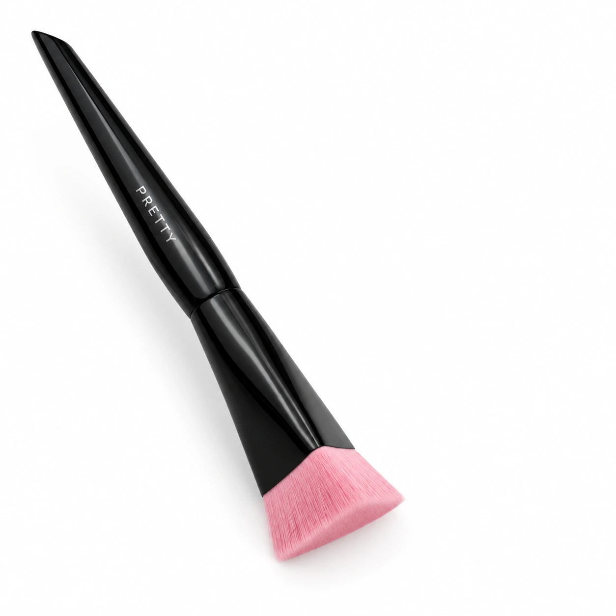 Pointed black handle with a broad flat pink head, produced brush design