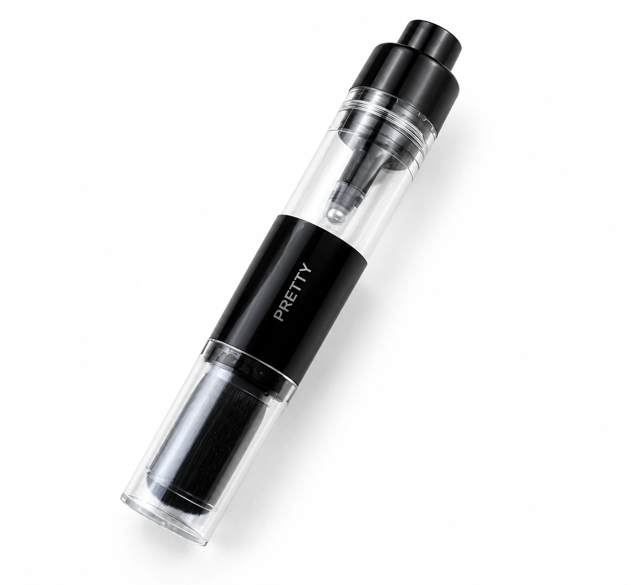 Clear-and-black capped brush structure, produced brush design