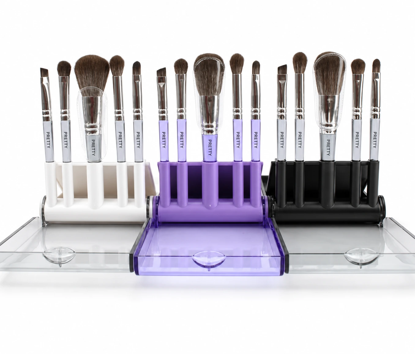 Three five-brush racks with cropped case edges, produced brush design