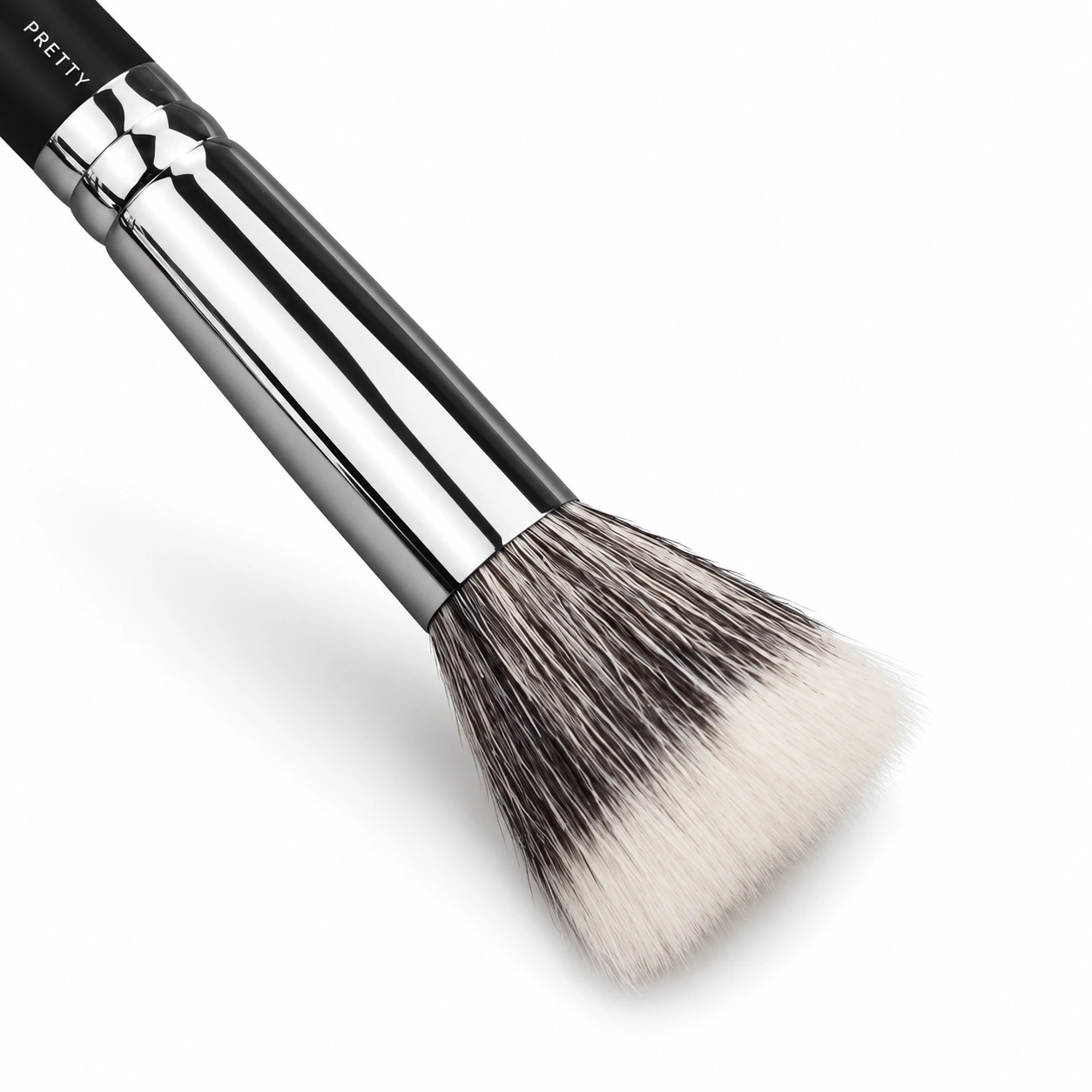 Dark handle and silver-tone ferrule with a gray-white layered head detail, produced brush design