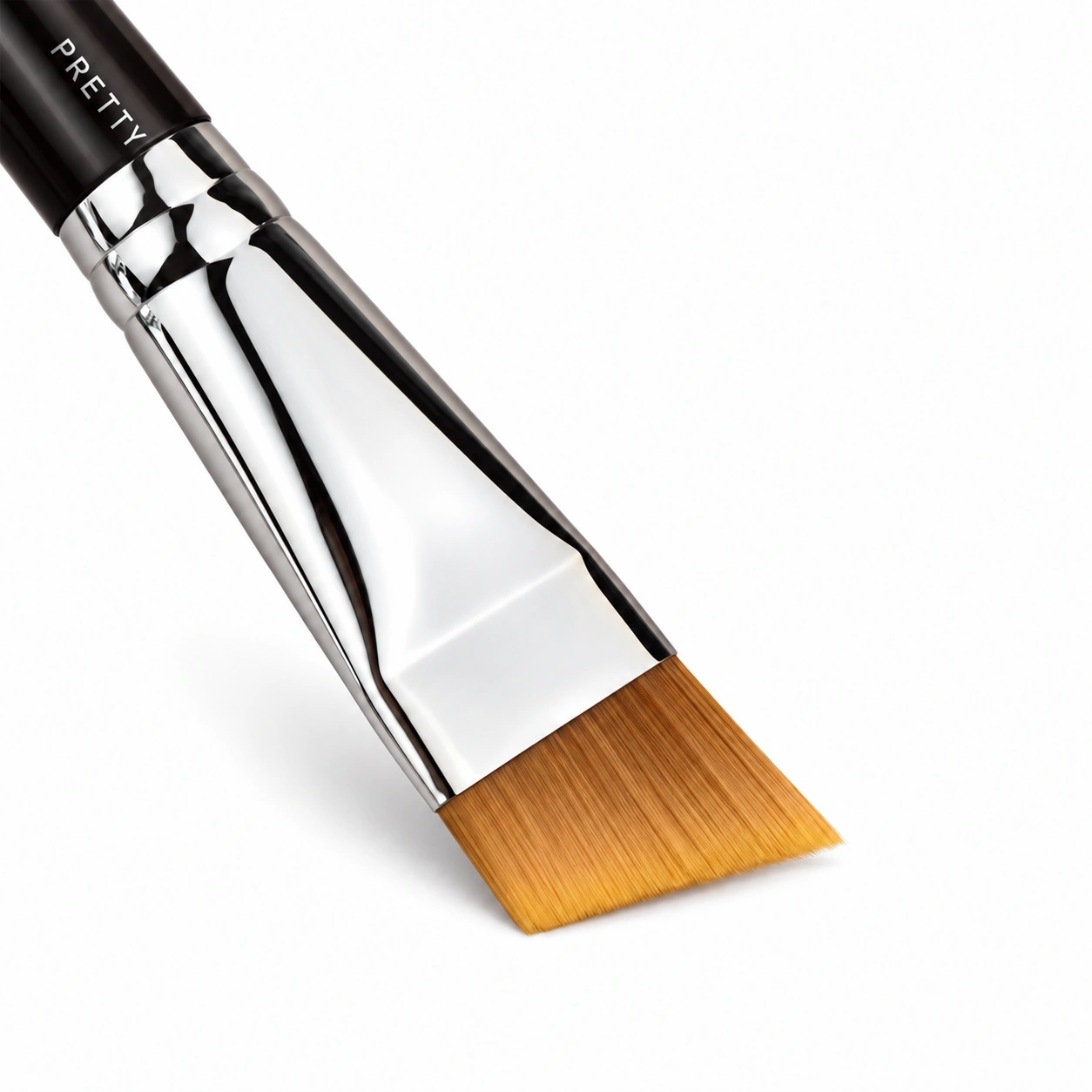 Cropped dark-handle brush with an amber-brown slanted flat head, produced brush design