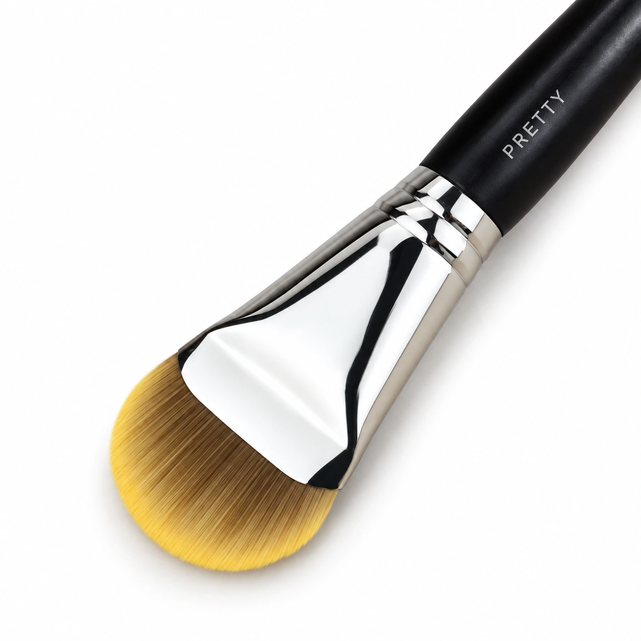 Rounded brown flat-head detail with a silver-tone ferrule, produced brush design
