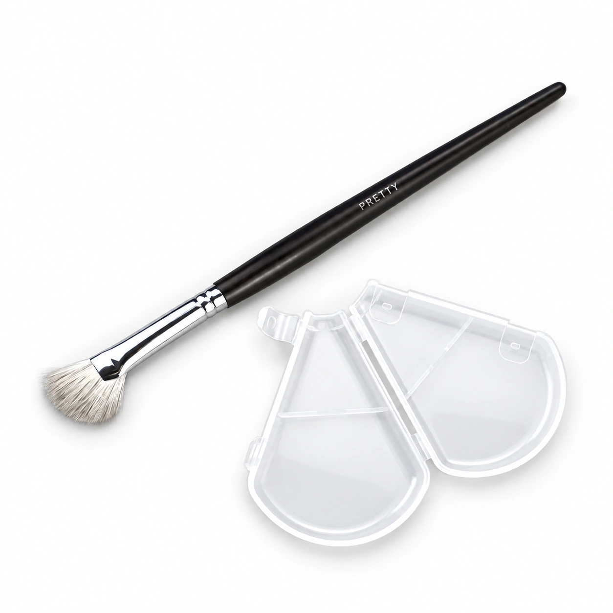 Slim black fan brush with clear cover, produced brush design