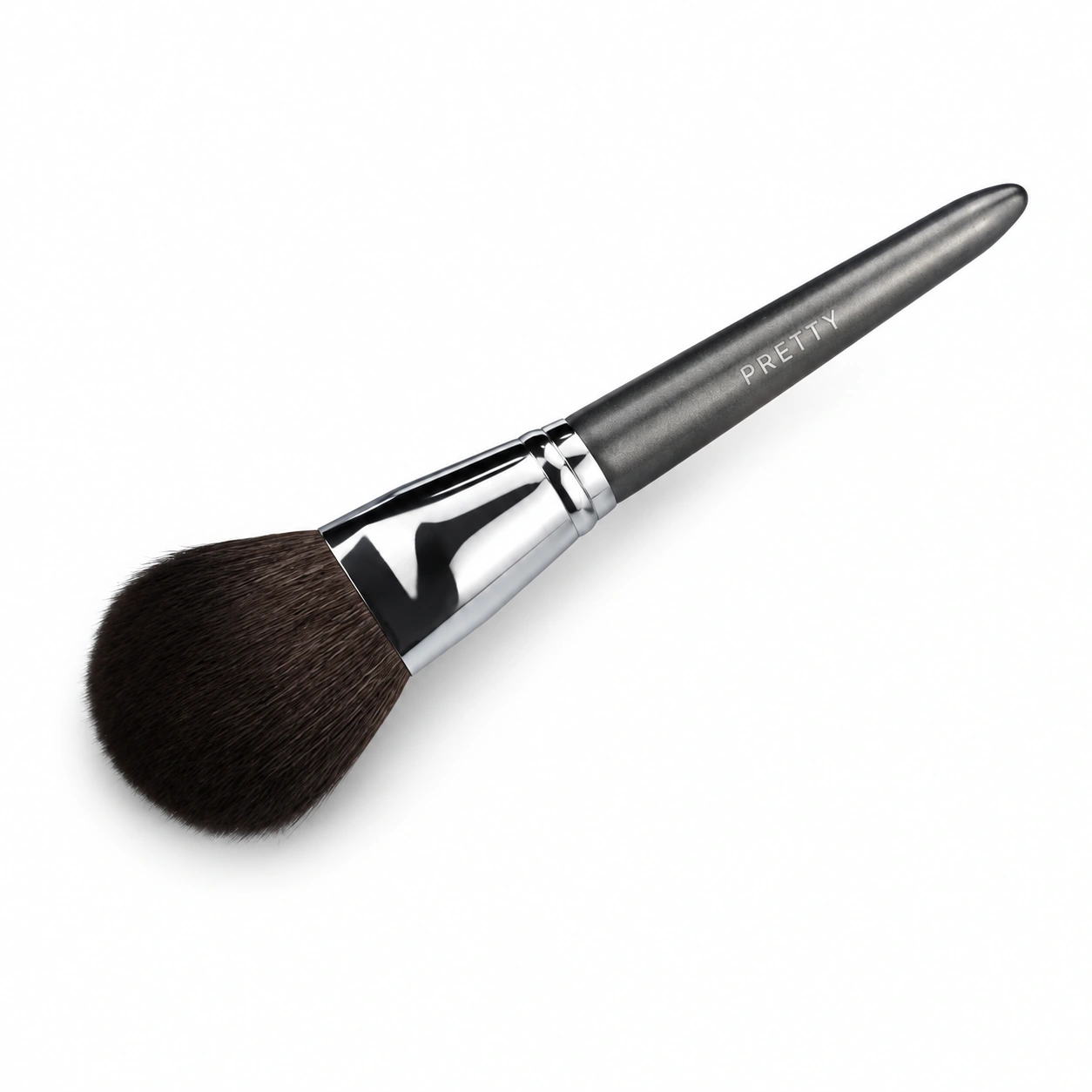 Gray handle and silver-tone ferrule with a large dark rounded head, produced brush design