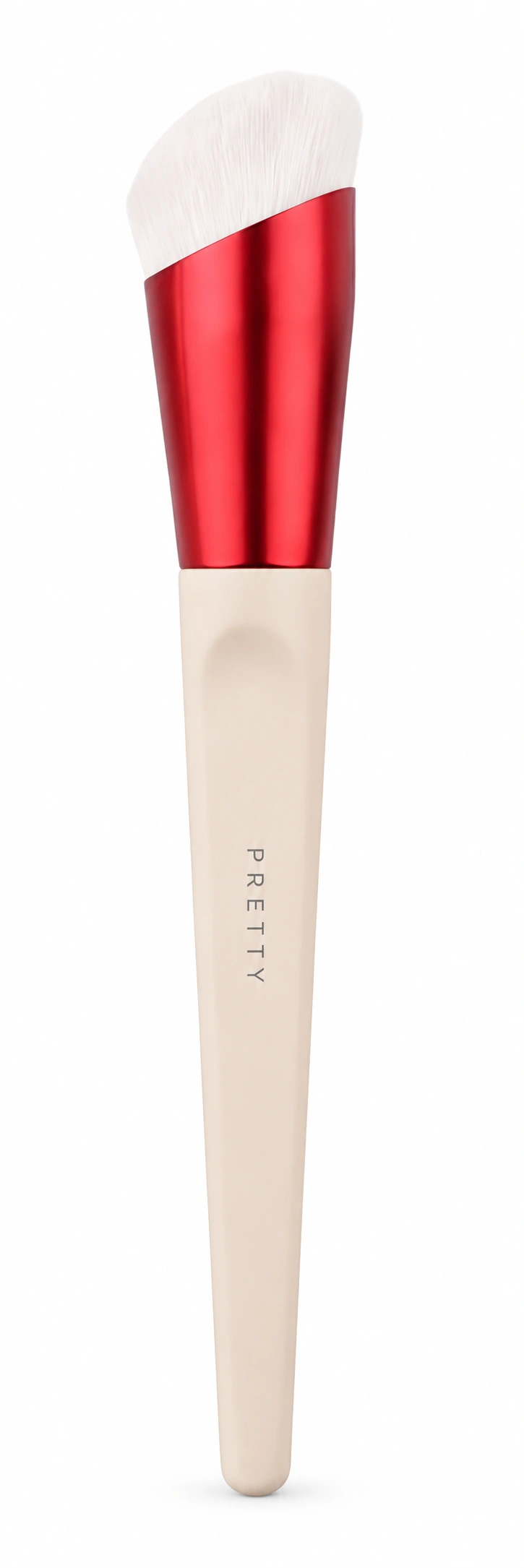 Pale-beige handle with a red angled ferrule and white head, produced brush design