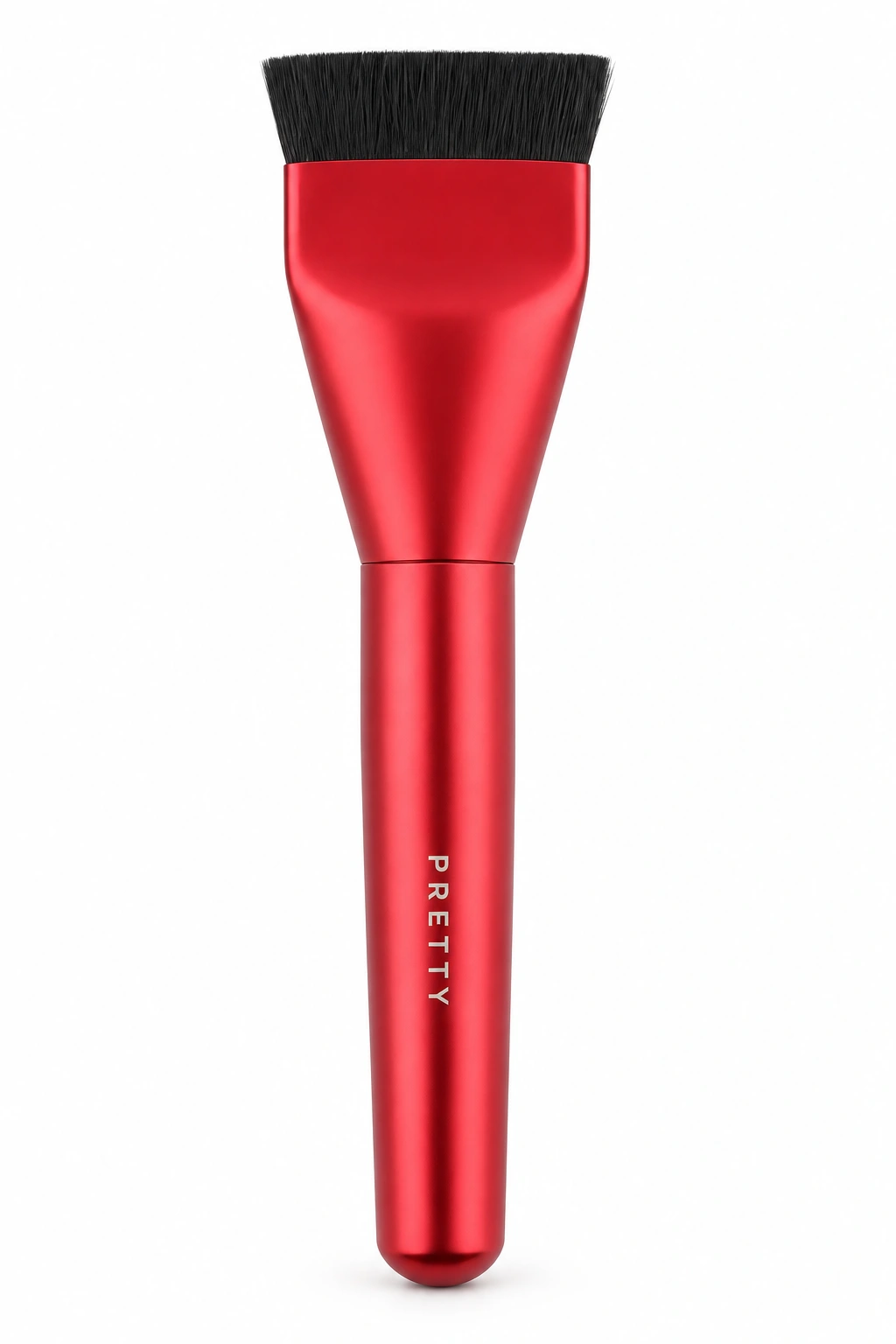 Reflective red handle and ferrule with a broad black flat head, produced brush design