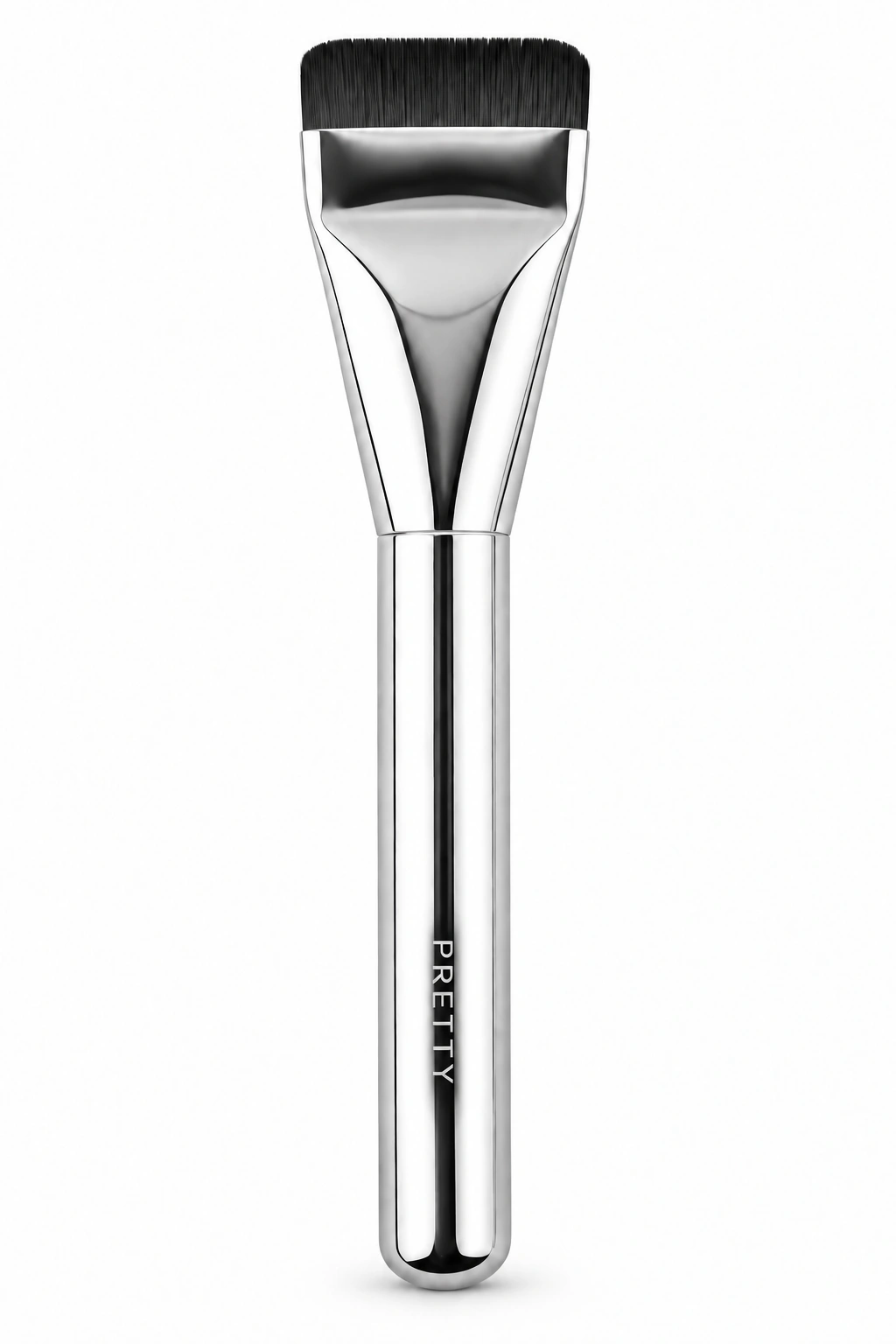 Silver-tone handle and ferrule with a broad black flat head, produced brush design