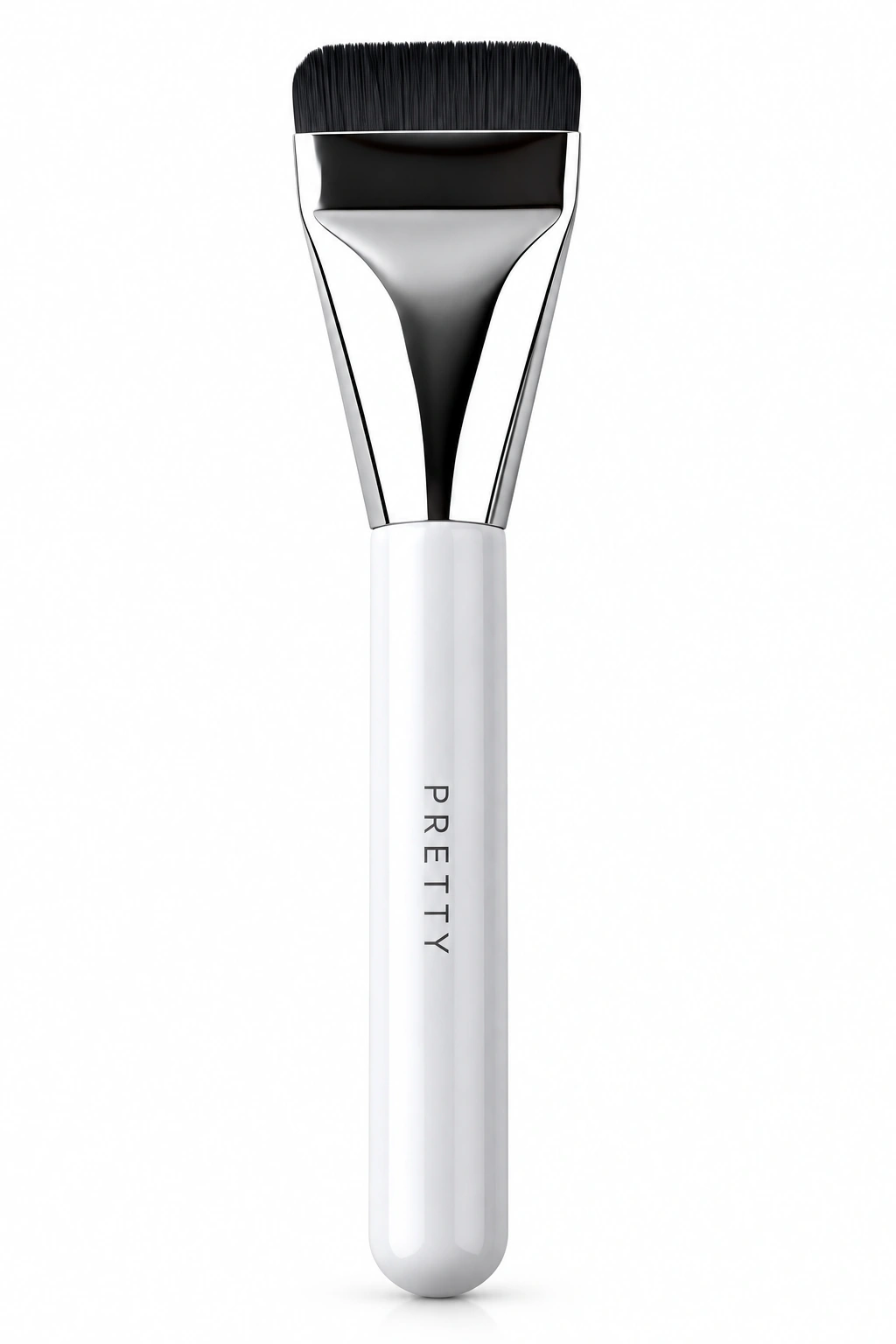 White handle with a broad black flat head and silver-tone ferrule, produced brush design