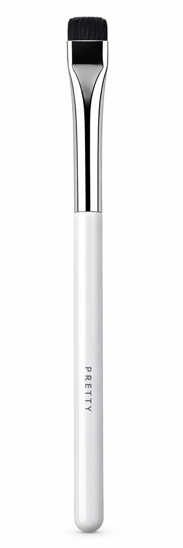 Slim white handle with a small black flat head and silver-tone ferrule, produced brush design