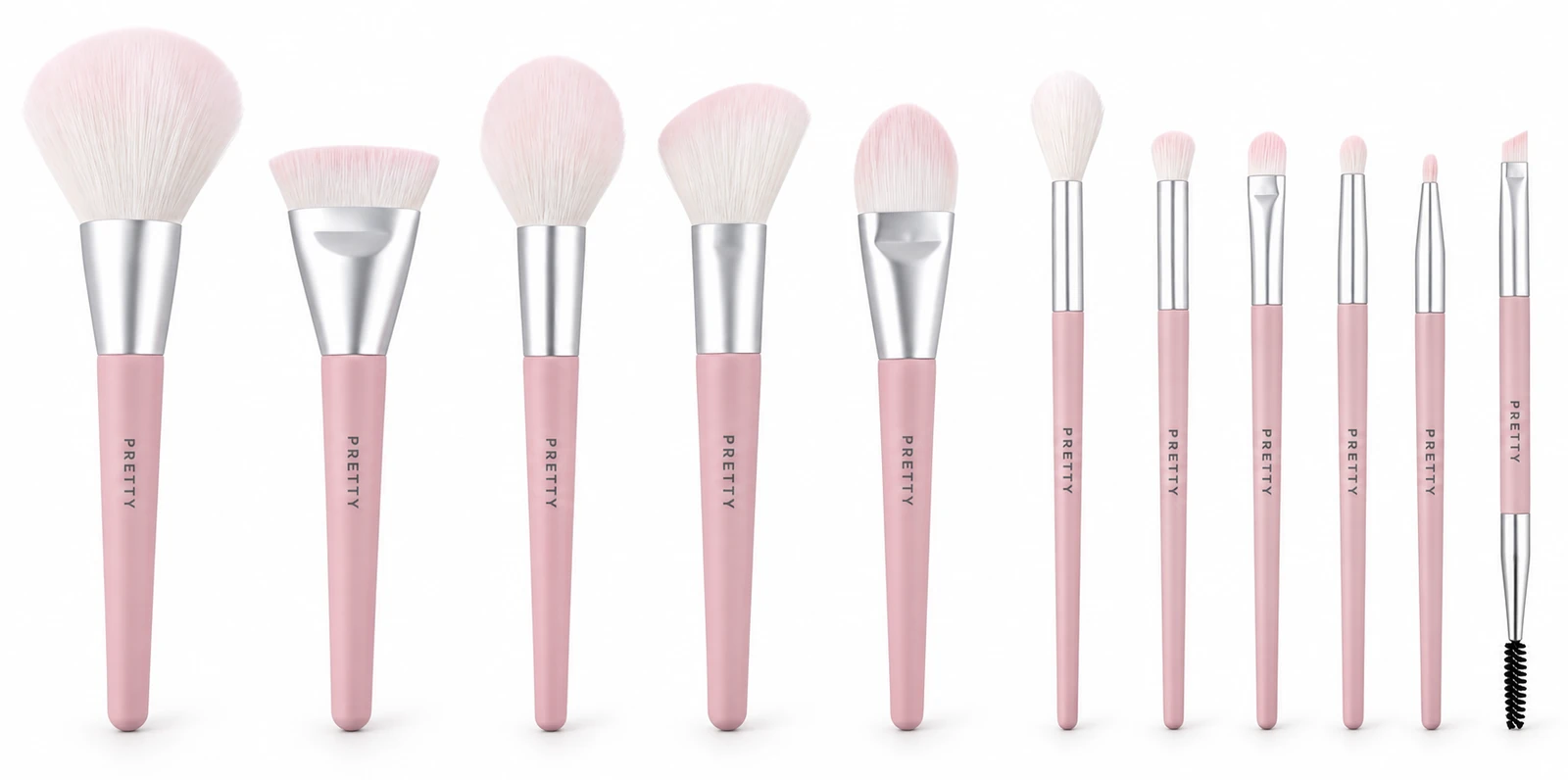 Pink silver-tone eleven-brush family, produced brush design