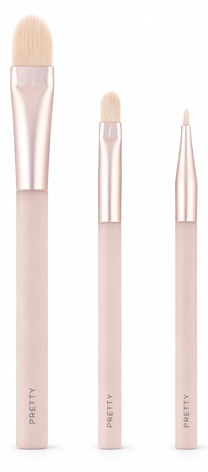 Three pale-pink precision brushes, produced brush design