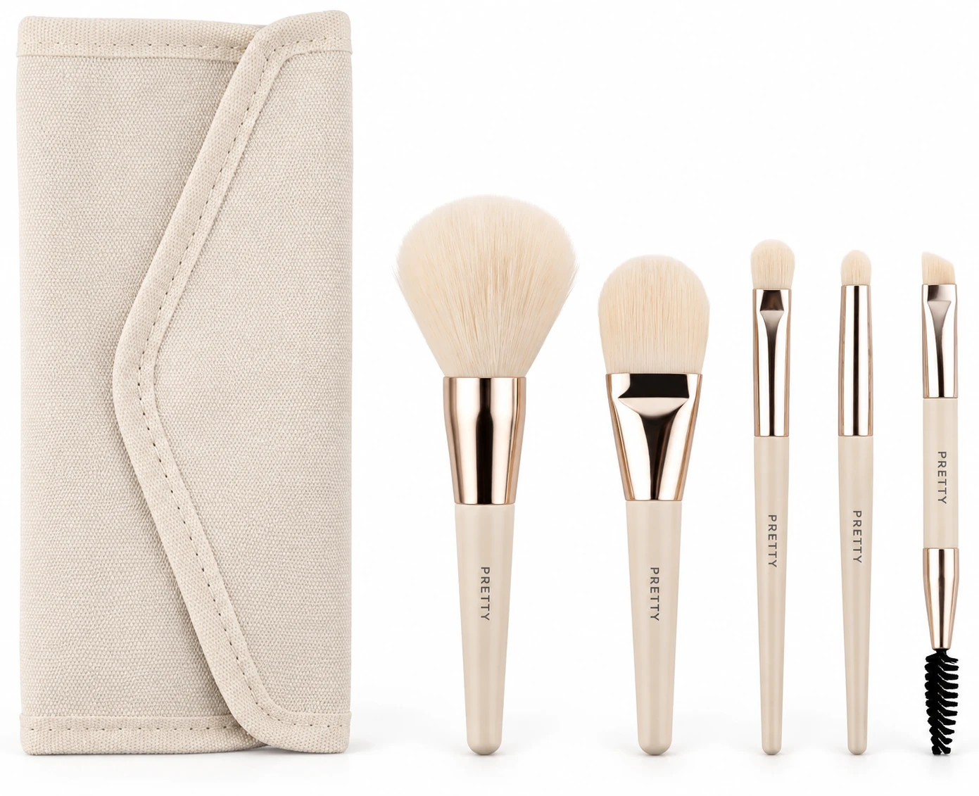 Cream mini brush and pouch set, produced brush design