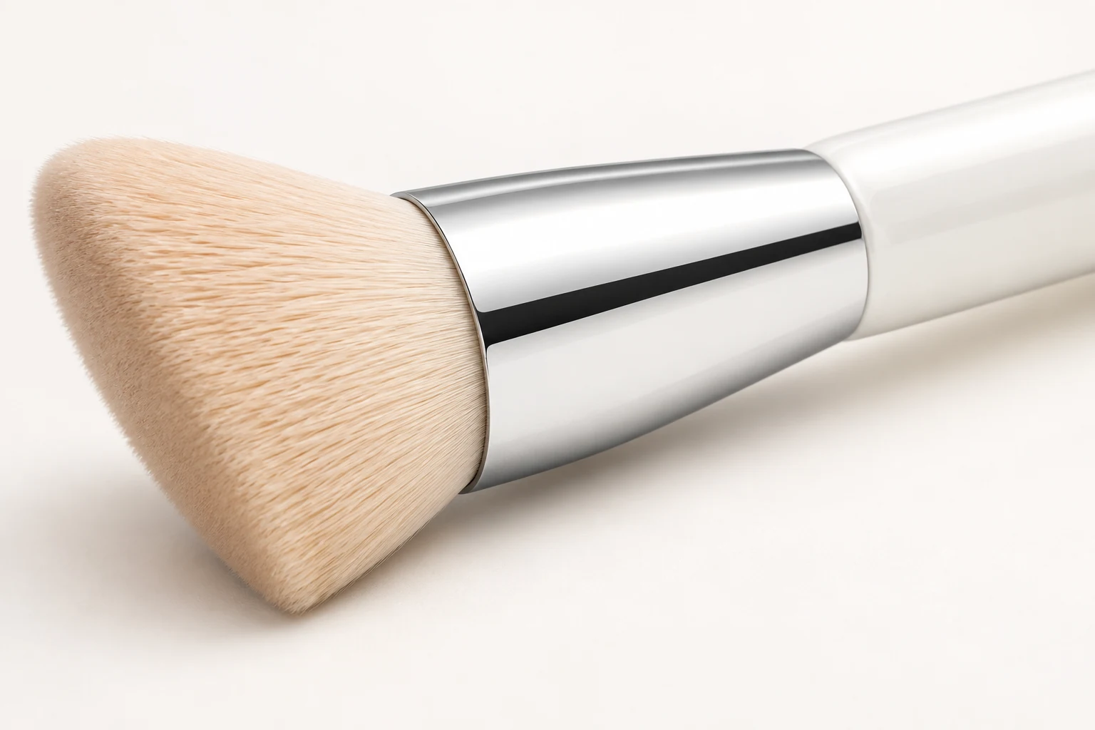 Angled blush brush concept: short polished ferrule, AI detail visualization