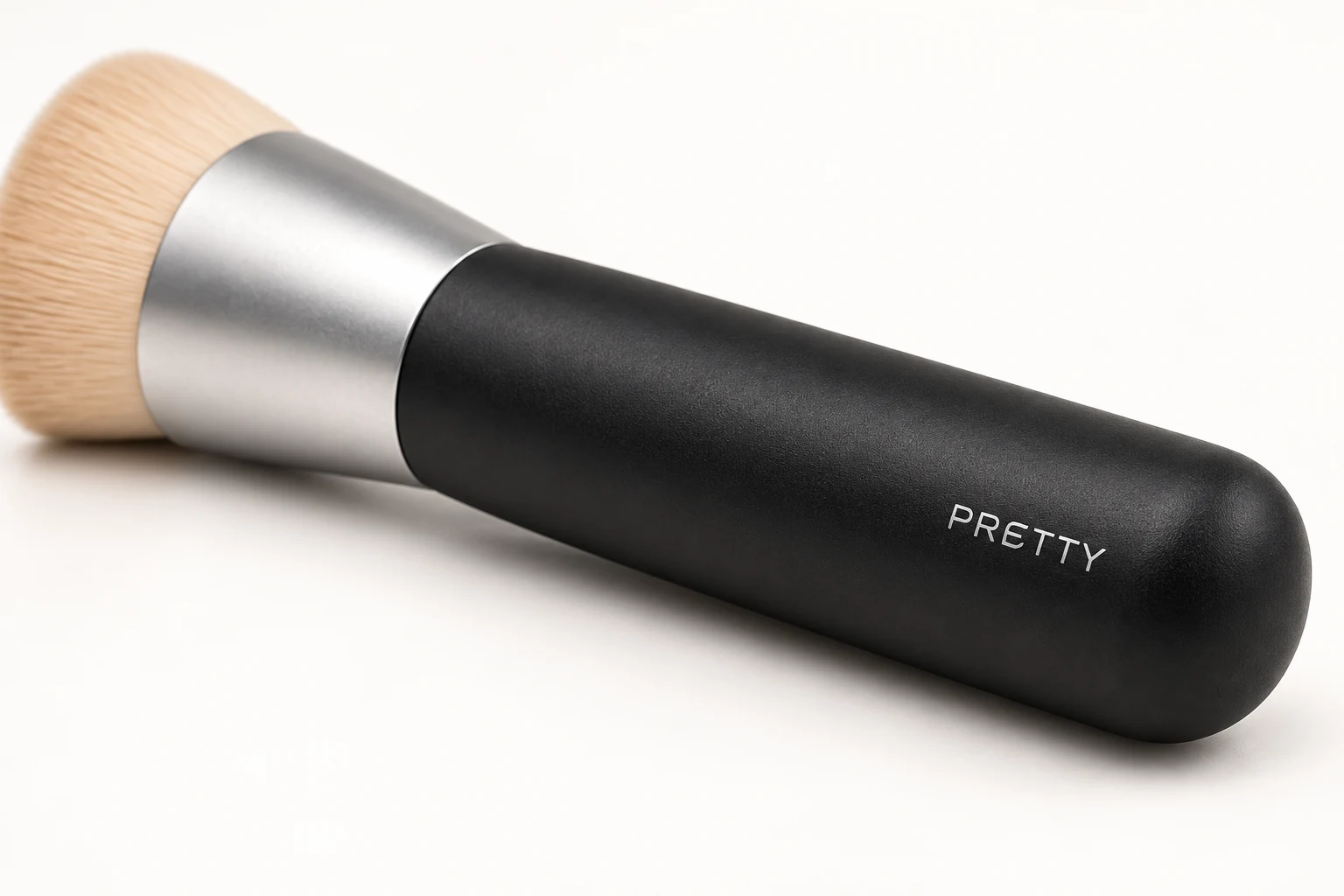 Flat foundation brush concept: fuller black grip, AI detail visualization